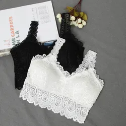 New Summer Women Black White Sexy Tank Tops Lace Floral Crochet Padded Bra Cotton Tank Tops Sexy V-Neck Lace Crochet Vest Casual