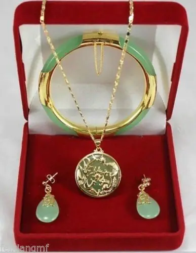 Charming green jewerly Dragon Phoenix pendants necklace earring bracelet set