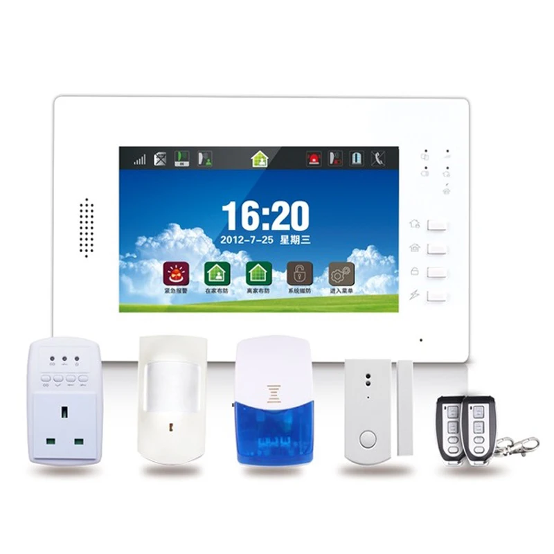 7inch Touch Keypad QUAD Band GSM Alarm Home DIY System with 868Mhz Wireless Security Alarm Sensor Smart Socket Free APP Control