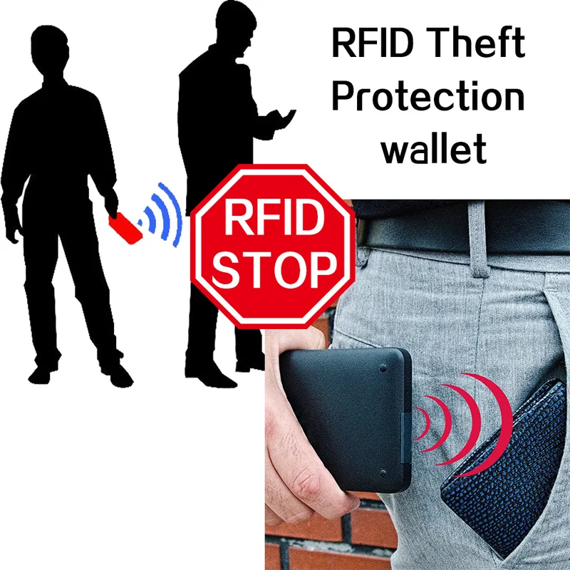 محفظة من الجلد الطبيعي مع قفل RFID للرجال ، محفظة صغيرة مع مشبك أمان للبطاقات ، حامل نقود صغير