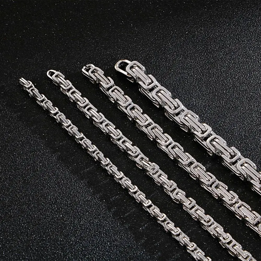Corrente de caixa bizantina em aço inoxidável, colar gargantilha longo para homens, namorado e marido, presente Bff, 4mm, 5mm, 6mm, 8 mm