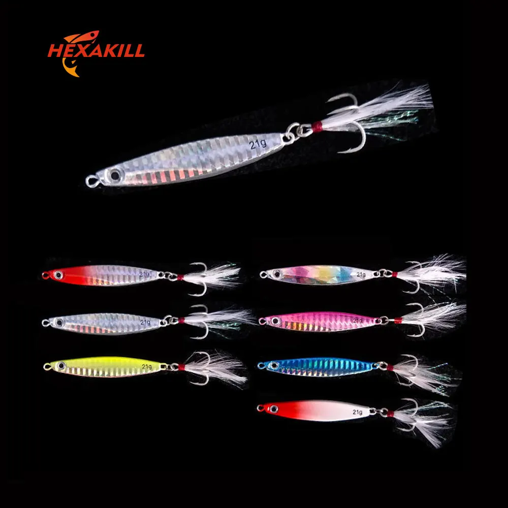 HEXAKILL 1pc 7colors Laser Metal Jig 7g 10g 14g  Jigging Lead Fish Fishing Lure metal lures fishing jig supplies for pike