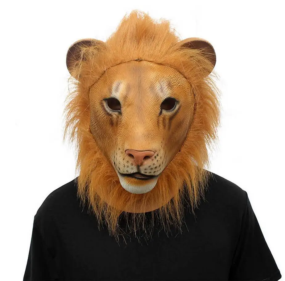 Full Face Latex Animal Head Mask Halloween Lion Head Mask Horror Rubber Mask Masquerade Party Scary Lion Head Masks s