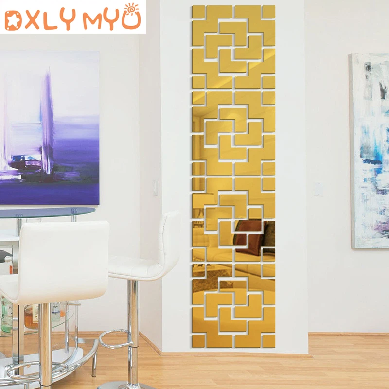 3D Creative Wall Stickers Geometric Quadrangle Design Acrylic Mirror Sticker Living Room Bedroom Porch TV Background Wall Decor