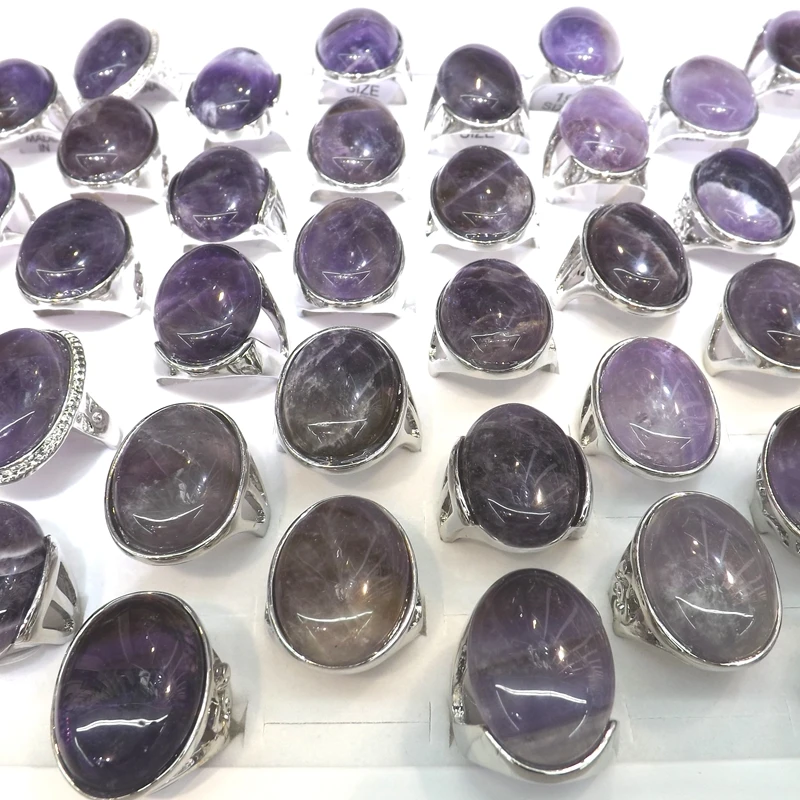 50pcs/Lot Big Natural Amethyste Rings Semi-precious Stone Rings For Men High Quality