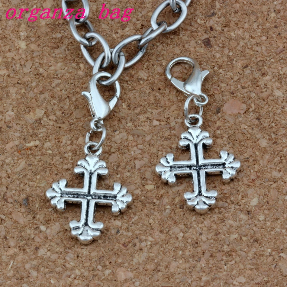 100Pcs Zinc Alloy Vintage Crucifix Charms Cross Bead With Lobster Clasp Fit Charm Bracelet DIY Jewelry 15x35mm A-274b