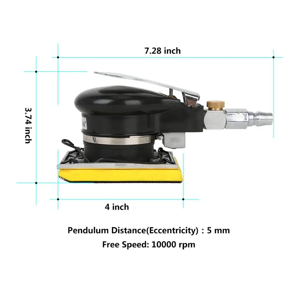 VALIANTOIN Pneumatic Orbital 3”x4” Rectangular Sander Square Air Sander Pad Grinder Polisher Sanding Tool