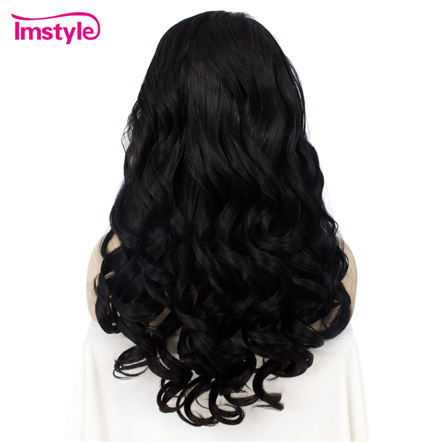 Imstyle Synthetic Lace Front Wig Wavy Black Wigs For Women Heat Resistant Fiber Natural Hair Lace Wig Cosplay