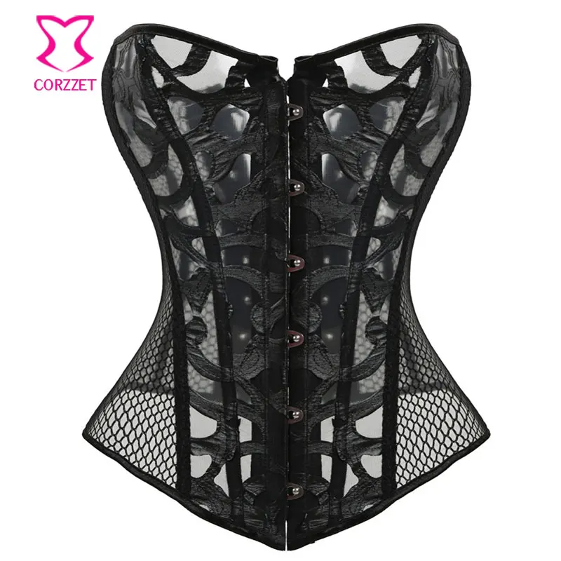 Wholesale Black White Sexy Women Bustier Top Breathable Slim Body Shaper Mesh Overbust Steampunk Corset Lingerie Plus Size 6XL