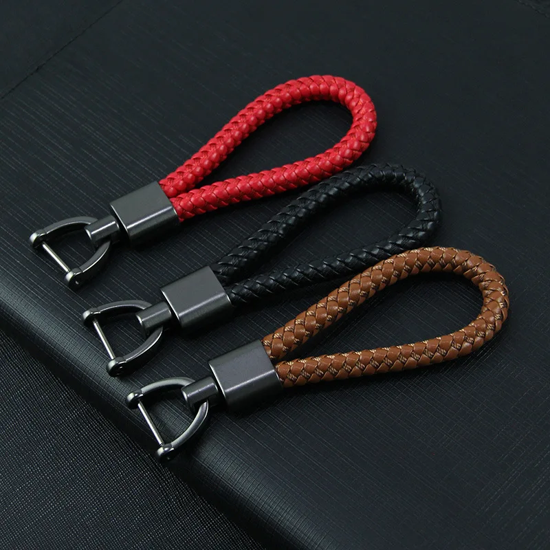 Top Hand Woven Leather Car KeyChain 360 Degree Rotating Horseshoe Buckle Jewelry Key Rings Holder Bag Gift Key Chain K3080