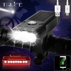 TRLIFE-luz LED para bicicleta de montaña, lámpara de 5200mAh, 3 x L2/T6, recargable vía USB, IPX5 resistente al agua, como Banco de energía, accesorios para bicicleta