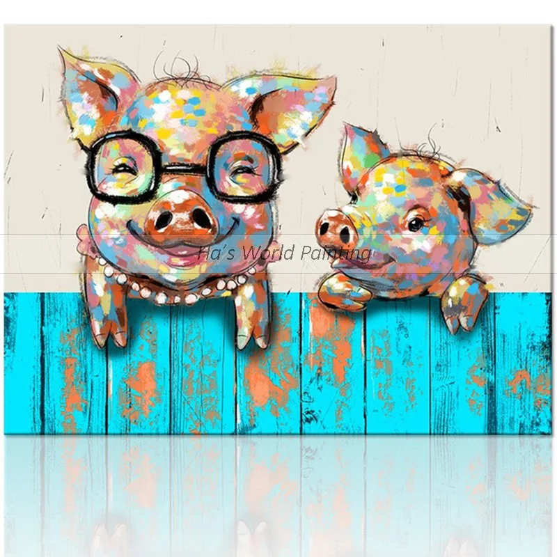 fashion Hand Painted Modern Abstract Cartoon Animal Oil Painting On Canvas Pig lovers Wall Art For Living Room hotel Home Decor