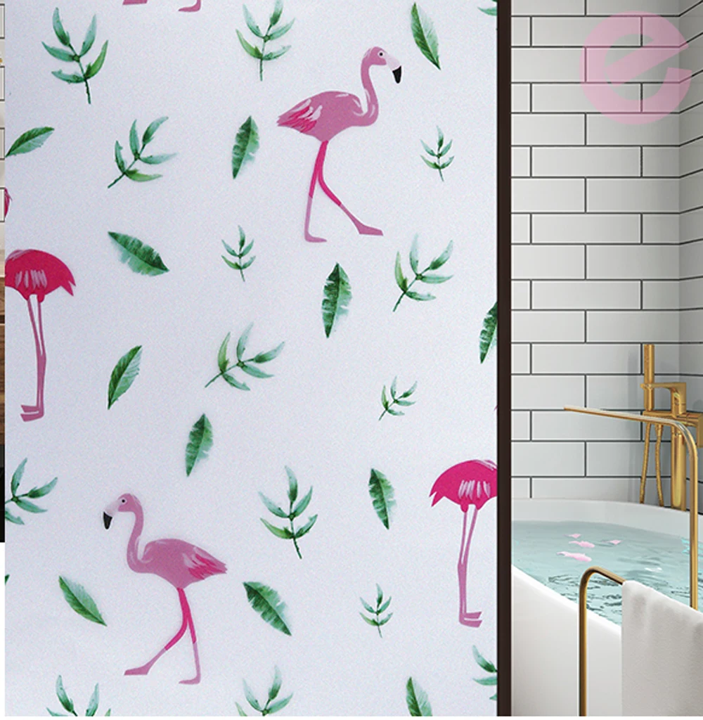 Electrostatic Window Glass Stickers, Opaque Scrub, Flamingo Bird Frosted Glass Patch,Bedroom Bathroom, INS Style, Security film