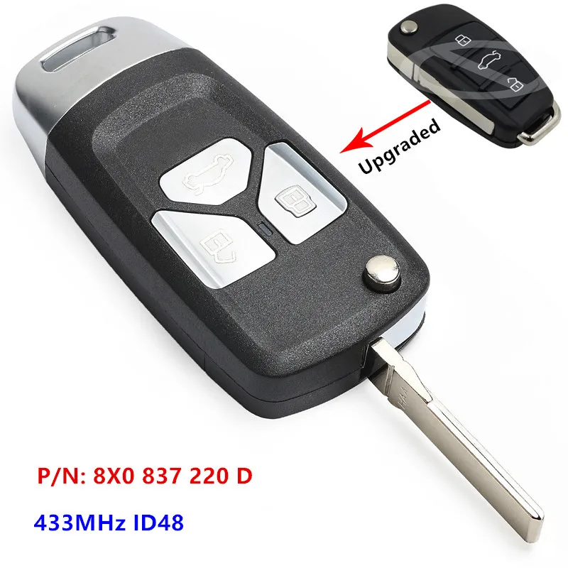 KEYECU ulepszony zdalny klucz składany Fob 433MHz z chipem ID48 dla Audi A1 TT R8 Q3 2009-2014 P/N: 8X0 837 220 D