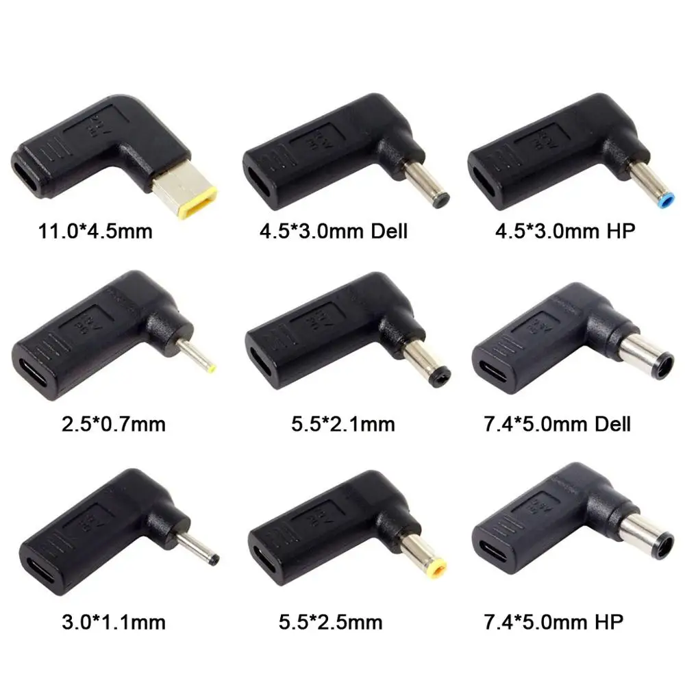 USB 3.1 Type C Female to DC Jack Male Adapter 5.5mm/2.1mm 5.5 2.5mm 3.0*1.1 7.4*5.0 Elbow Angle Power Charge Connector Type-C Ca