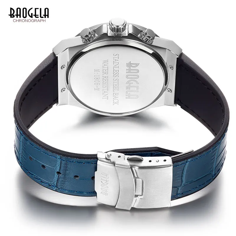 BAOGELA-Reloj de pulsera de cuarzo para hombre, cronógrafo informal luminoso, resistente al agua, con correa de cuero, color azul, 2019, nuevo, 1805