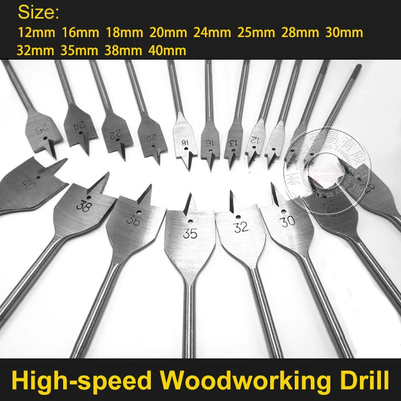 

1pcs 12-40mm Flat Drill Wood Durable Woodworking Flat Drill Set Woodworking Spade Drill Bits Tool Sets Long High-carbon Steel