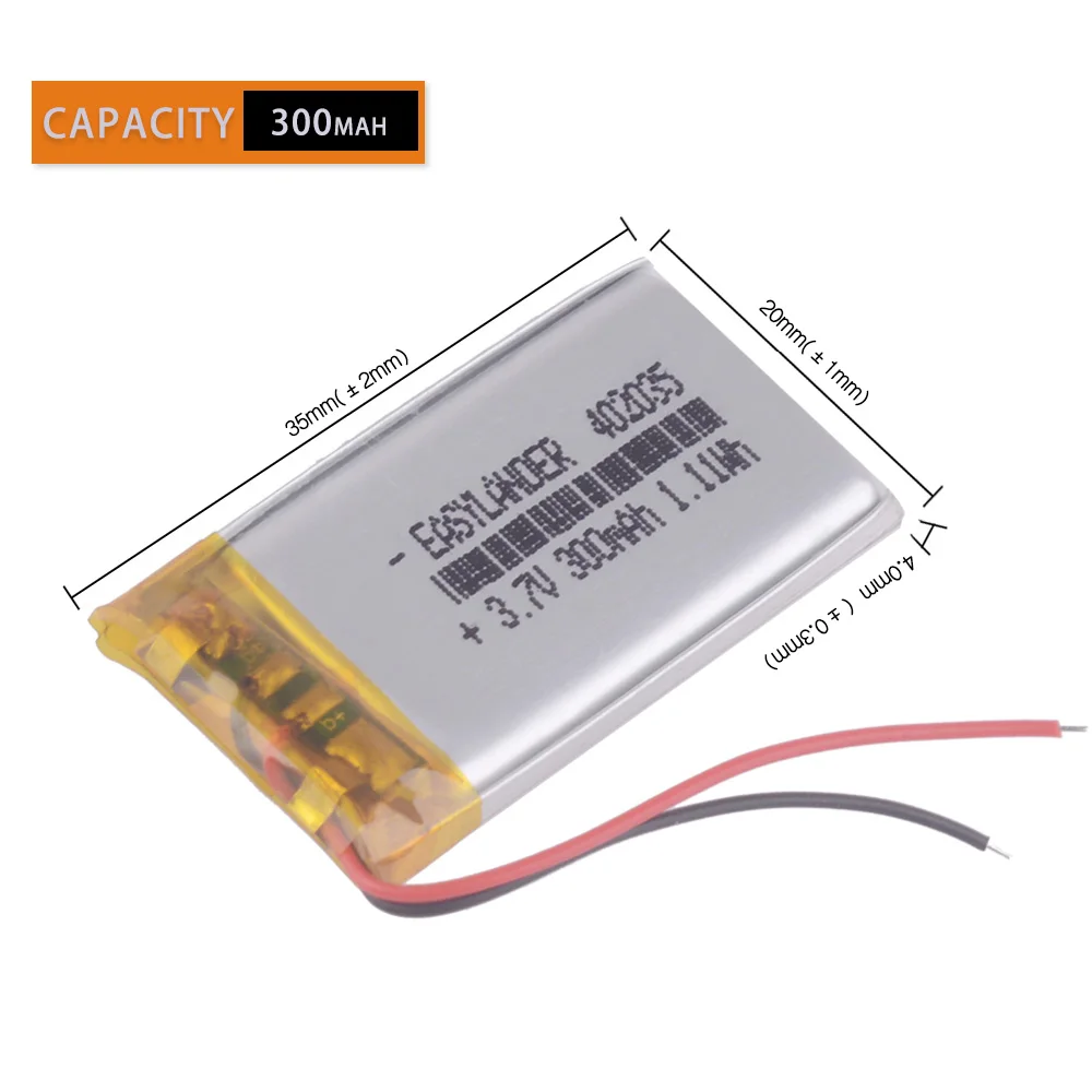 

402035 3.7V 300mAh Rechargeable Lithium Li-ion Polymer Battery for MP3 MP4 MP5 small toys DVR GPS Speaker 042035 352035