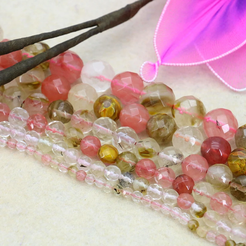 

4-14mm Faceted pink multicolor watermelon tourmaline loose beads 15inches 2 piece/lot size optional DIY women jewelry making