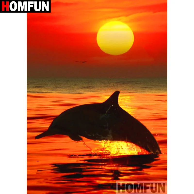 

HOMFUN Full Square/Round Drill 5D DIY Diamond Painting "Dolphin sunset" 3D Diamond Embroidery Cross Stitch Home Decor A19184