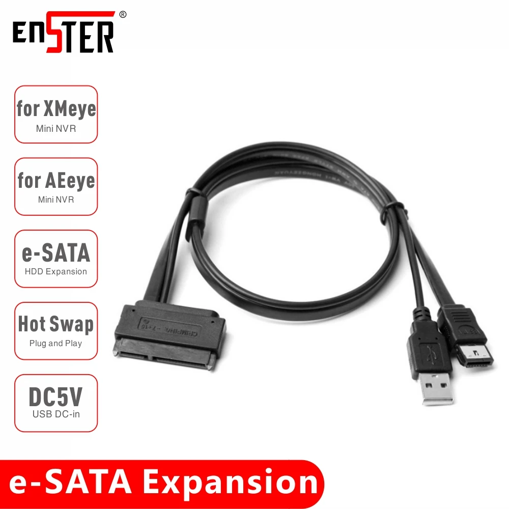 ENSTER e-SATA HDD Expansion Cable for XMEYE/ AEEYE Super Mini NVR e-SATA Port convert SATA HDD to e-SATA HDD DC5V in Hot Swap