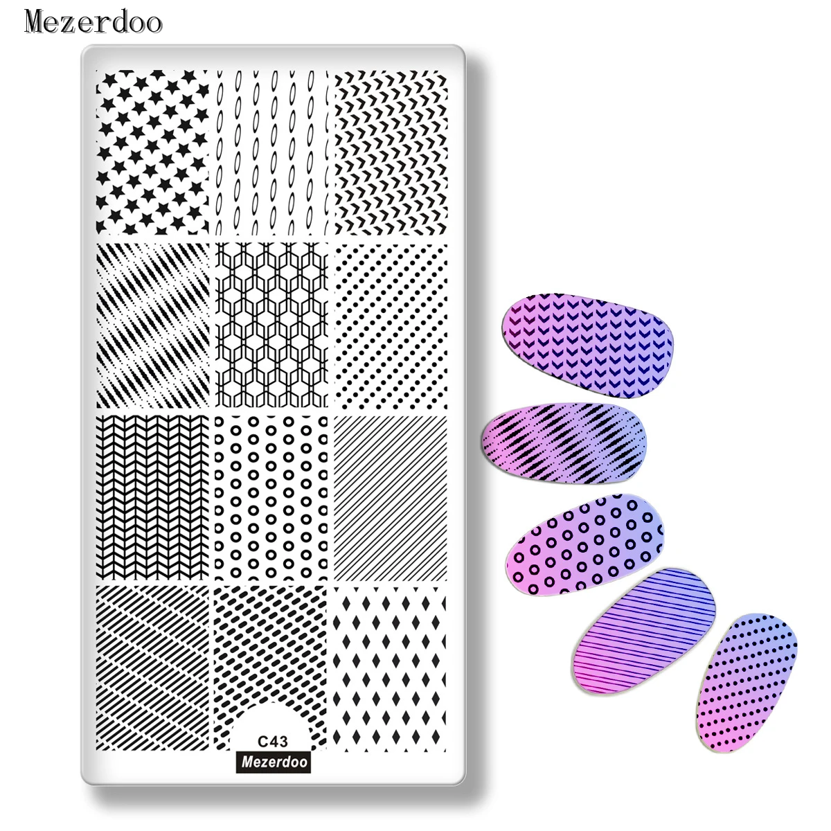 1Pc Rectangle Stamp Plate Line Net Dot Circles stripe Design Nail Art Tmeplate Manicure Nail Stamping Image Plates for Nails C43