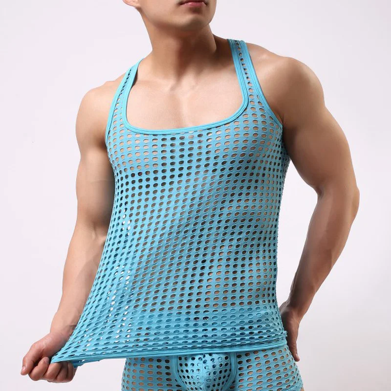 Men's Mesh Undershirts Sexy Vest Tank Top Casual Home Wear Net Vest Body Club Wear Party Hollow Out Tank Top Men Singlet