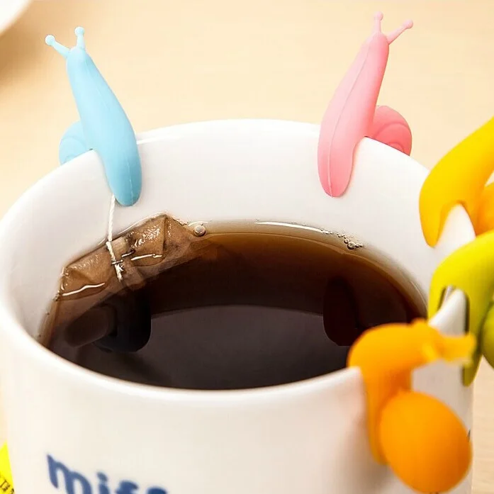 5 pcs/Set Cute Snail Shape Tea Bag Clip Cup Mug Tea Infusers Strainer Clips Party Decor Random Color Silicone Tea Bag Holder