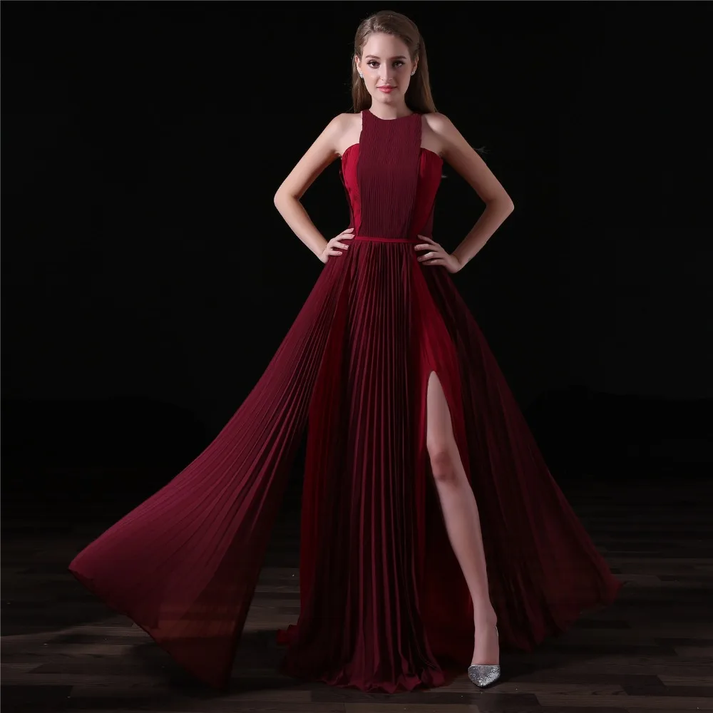 Janevini vestidos de dama de honra borgonha, vestido linha pregas vestidos de baile chiffon divisão alta altura do piso vestido madrinha tamanho grande