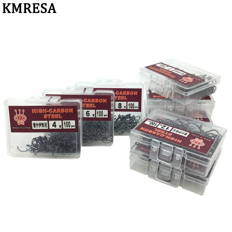 100Pcs High Carbon Steel Fishing Hooks  3 # -12 # Set in Fly Fishing hook Jig Barbed Wire With Hole For Fishing Accessory Pesca