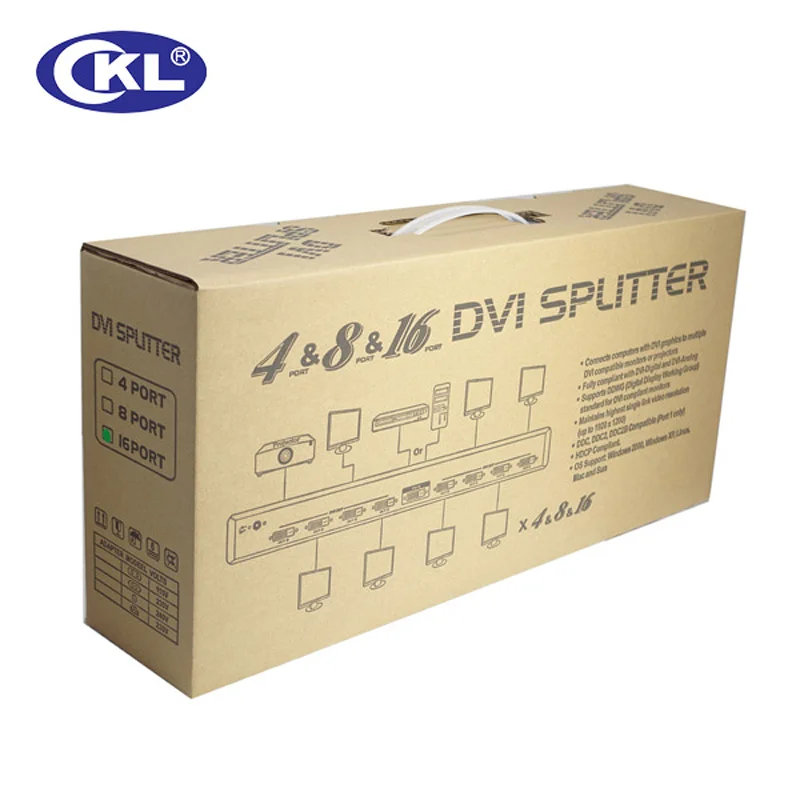 Divisor DVI de 8 puertos, caja de distribuidor DVI de CKL-98E, soporte de 3 niveles Cascadable y OSD, 1x8