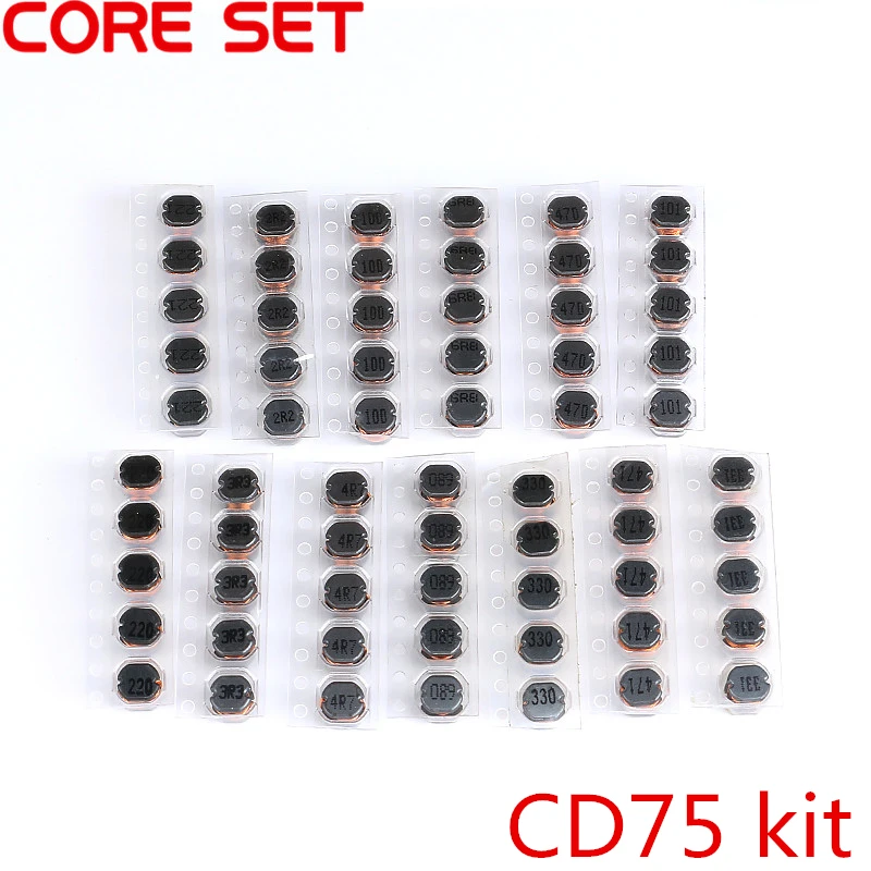 65pcs 13Values CD75 SMD Power Inductor Assortment Kit 2.2UH-470UH Chip Inductors High Quality CD75 Wire Wound Chip