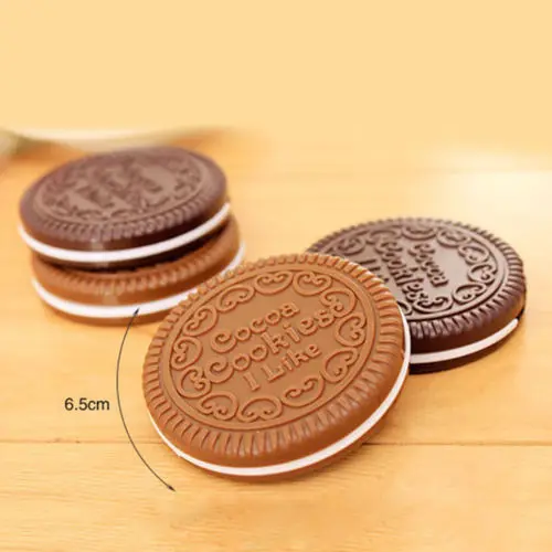 Cookie Shaped Design Portable Mini Mirror Makeup Cosmetic Tool Chocolate Comb