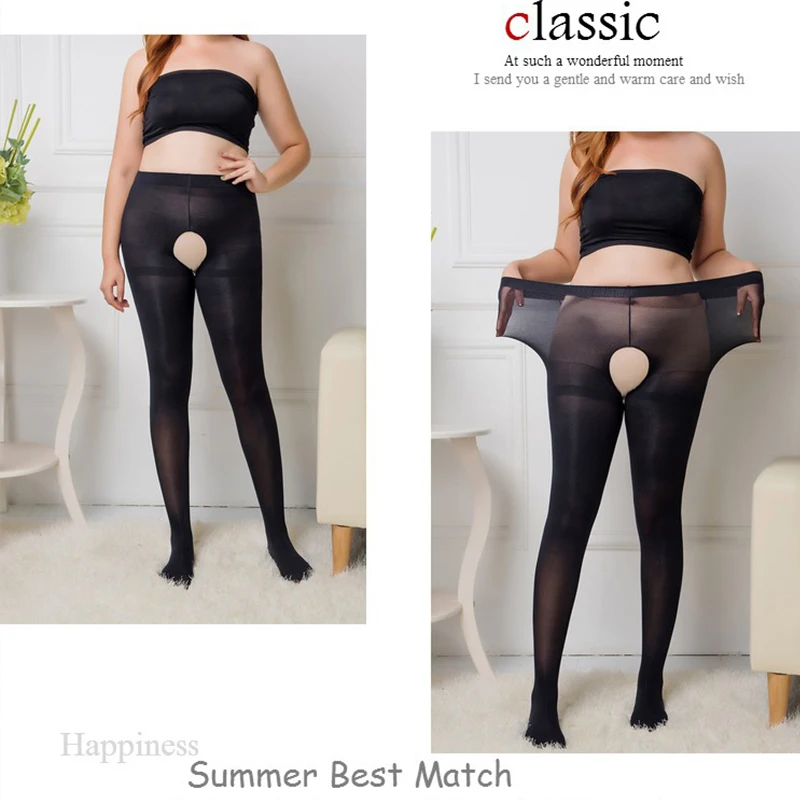 60D Crotchless Pantyhose Plus Size Sexy Erotic Super Elastic Nylon High Waist Open Tights Black Large Size Pantyhose Open Crotch