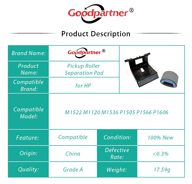 1X RL1-1497-000 RM1-4207-000 Pickup Roller Separation Pad for HP M1522 M1120 M1536 P1505 P1566 P1606