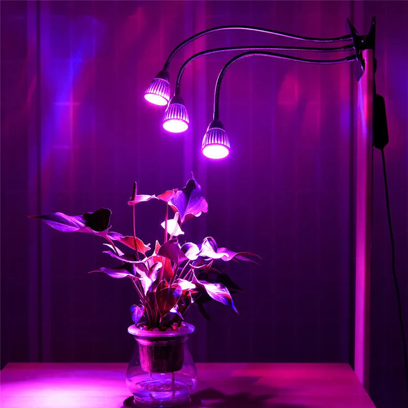 Grow Plant Light Led With Clips 15W EU US 3 Head 360 Degree Flexible Adjust Full-Spectrum UV Nurture Lamp for Indoor Plants