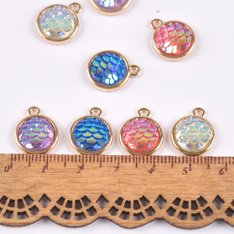 10pcs mixed color mermaid Charms Resin scale roundness Pendants for Jewelry Bracelet Necklace Making 13mm YKL0716