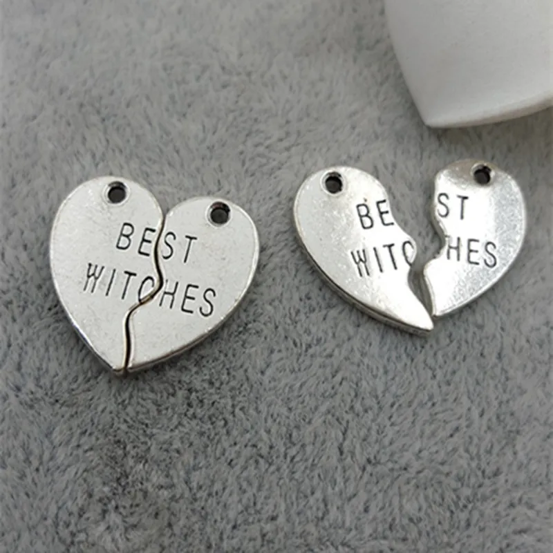 Hot Selling 10 Sets/Lot 17mm*19mm Antique Silver Color Best Witches Heart Charms Pendant For Jewelry Making( 2 pcs/set)