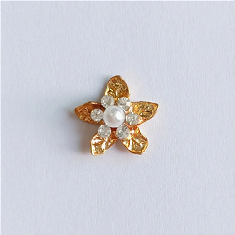 10 pcs/lot Alloy  Gold Pearls Rhinestone Buttons Ornaments Earrings Choker Hair Bow DIY Jewelry Accessories Handmade