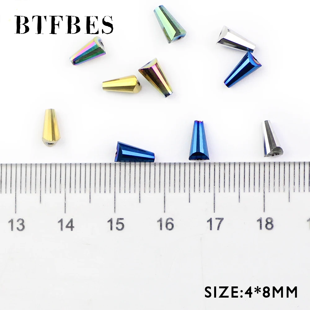 BTFBES Conical Austrian crystal Spacer beads 4*8mm 64pcs Tower Shape Plating Color Loose Beads For Jewelry Bangle Accessories DY