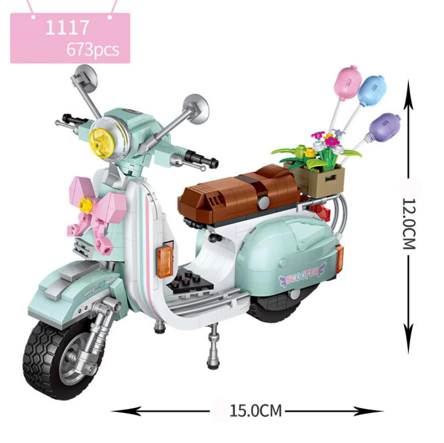 Creative City Vehicle Vespas Mini Block Motorcycle Construction Building Bricks Motor Scooter Model Toys For Gifts Collection