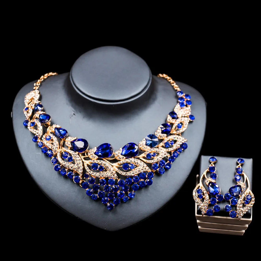 LAN PALACE nigerian beads for women jewelry set gold color glass necklace and earrings for wedding six colors free shipping