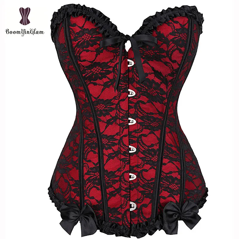 Korsett For Women Sexy Red Lace Bustier Femme Elastic Bone Overbust Steam Punk Plus Size Corset Top For Women Clubwear Corselet