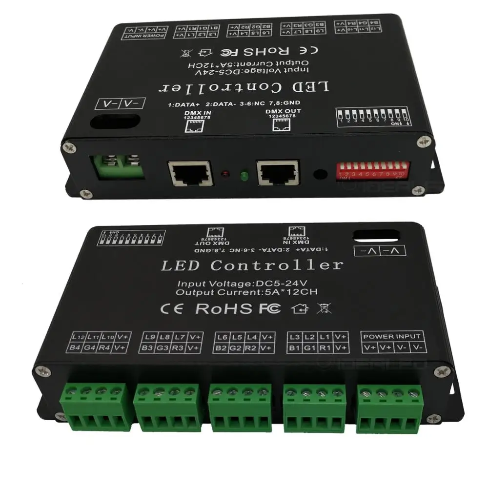 Imagem -03 - Decodificador Dmx com 12 Canais Controlador de Faixa Rgb 12ch Dmx512 Decodificador de Alta Potência 60a Controlador de Dimmer Driver Dmx