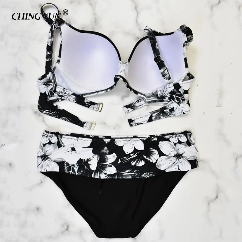 New woman swimsuit sexy beachwear lady Big Size Swimwear black&white clouds Bikini High waist Elastic girls  loose Bathing Suit