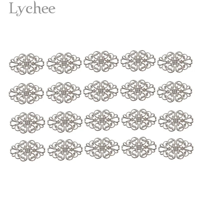 Lychee Life 20pcs Metal Filigree Flower Slices Gold Color Silver Color Bronze Color Scrapbooking Embellishments DIY Album