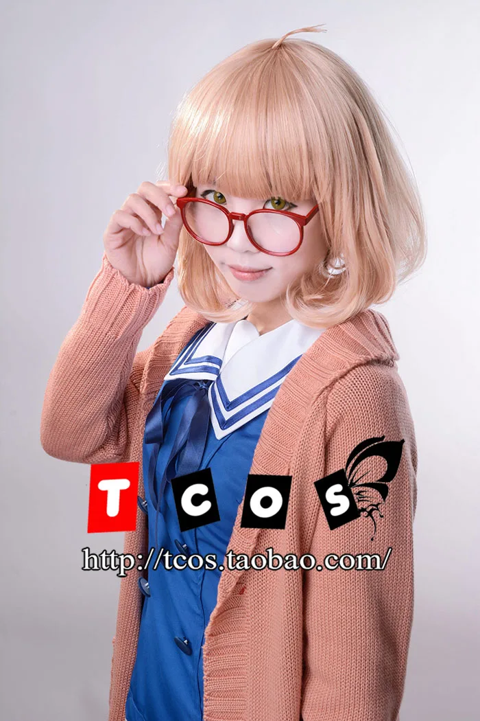 beyond the Boundary Kyoukai no Kanata Kuriyama Mirai Cosplay Costume Coat + Skirt + Neck tie + Socks + sweater +Glasses+wig 11