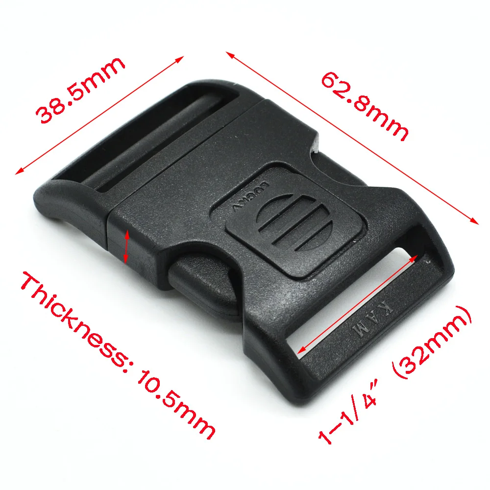 10pcs/pack Plastic Side Release Buckle Black For Backpack Luggage Webbing 20mm 25mm 32mm 38mm