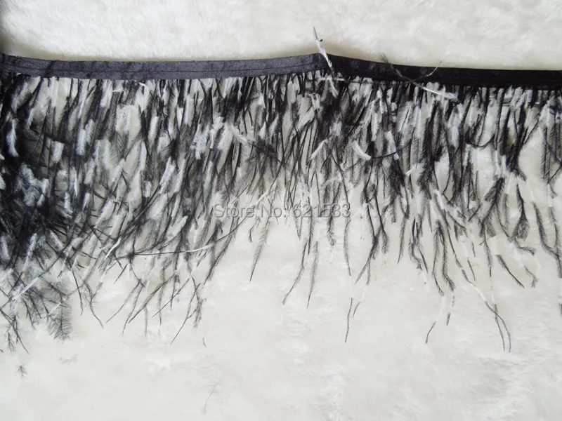 2 Yards/lot - Black & White Ostrich Fringe Trim,Ostrich Trim, Wholesale Feathers,Height 4-6inches