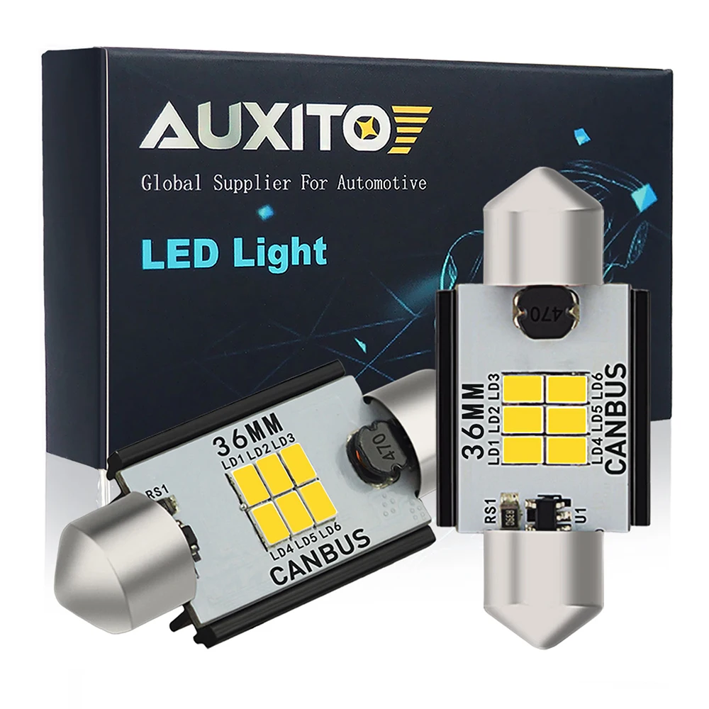 AUXITO 2x Canbus C5W LED Festoon 31mm 36mm 41mm Bulb Number License Plate Lights Car Interior Trunk Lamp 12V 6000K Xenon White